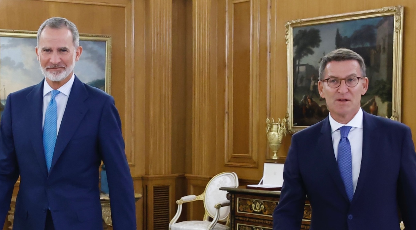 El rey Felipe VI recibe al líder del PP, Alberto Núñez Feijóo, en el Palacio de la Zarzuela Fecha: 22:08:2023. EP