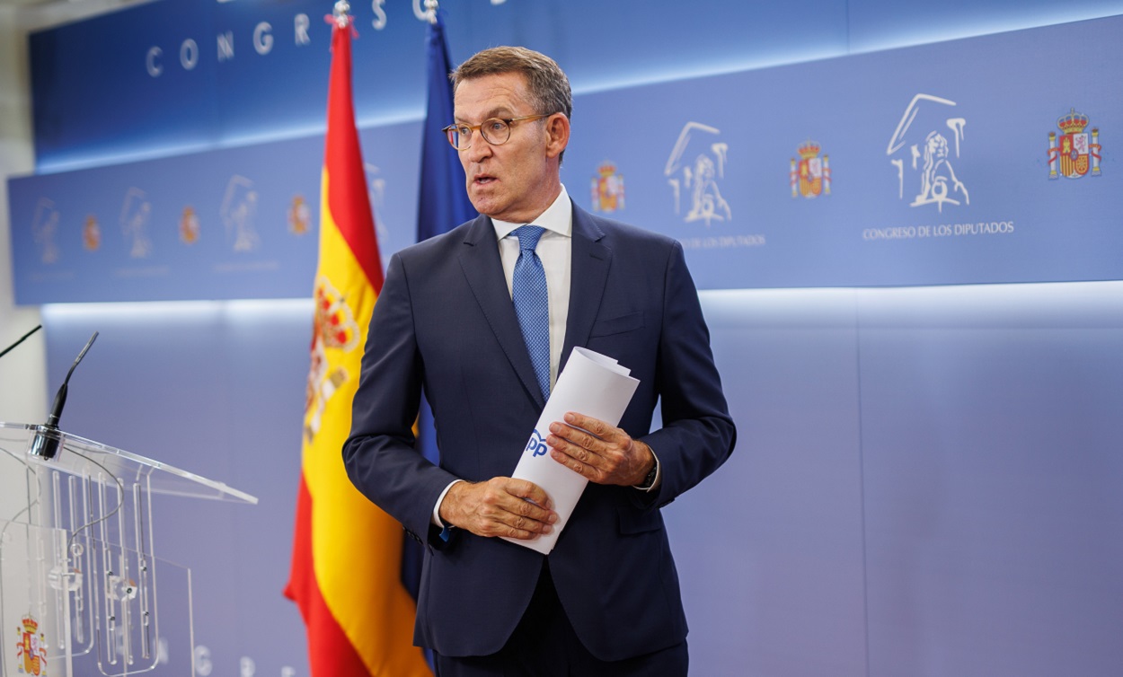 Alberto Núñez Feijóo, líder del PP, en el Congreso. EP