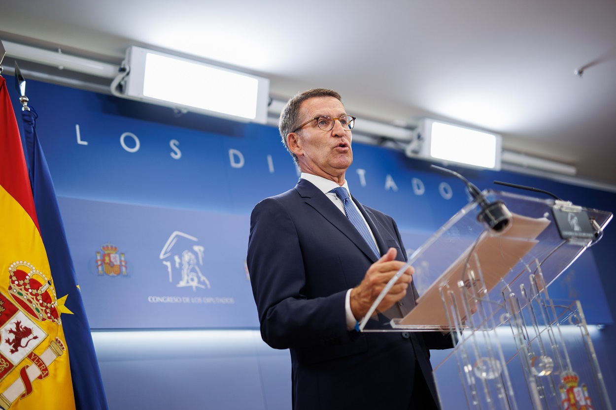 El presidente del PP, Alberto Núñez Feijóo, en el Congreso de los Diputados. EP