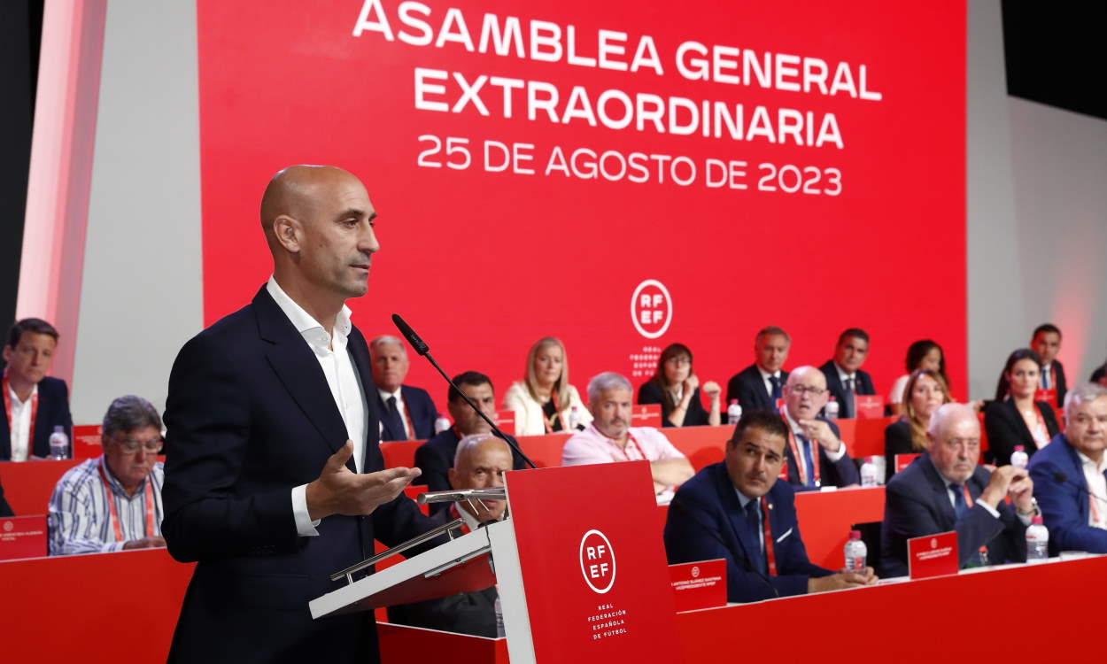 Luis Rubiales durante la celebración de la Asamblea Extraordinaria de la RFEF. EP.