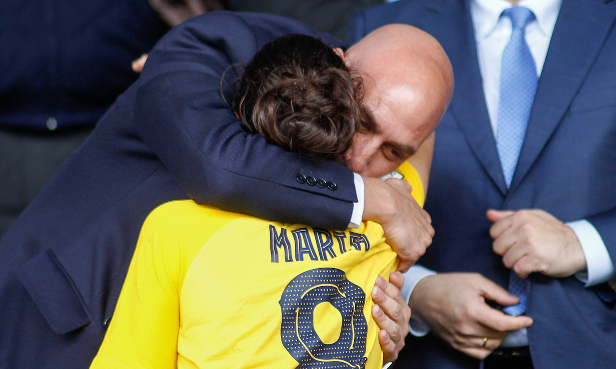 Luis Rubiales en un partido de fútbol femenino. EP