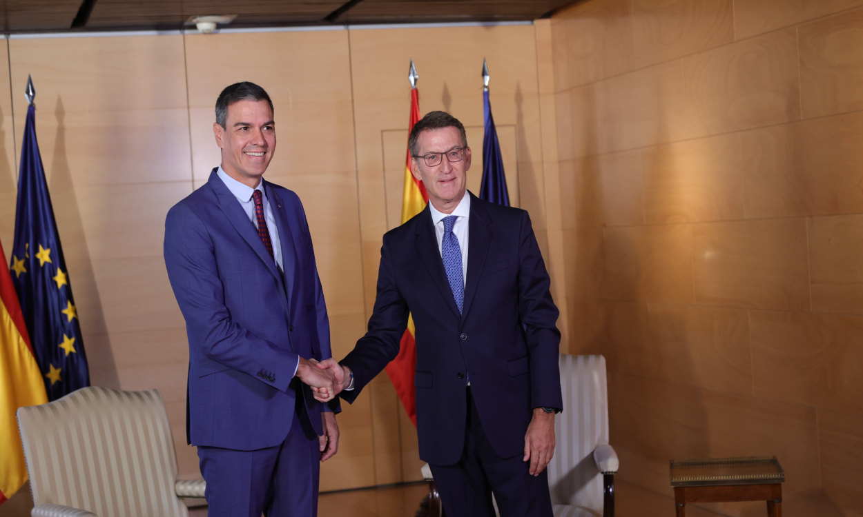 El presidente del Gobierno en funciones, Pedro Sánchez, y el candidato a la investidura, Alberto Núñez Feijóo, se reúnen en el Congreso. EP
