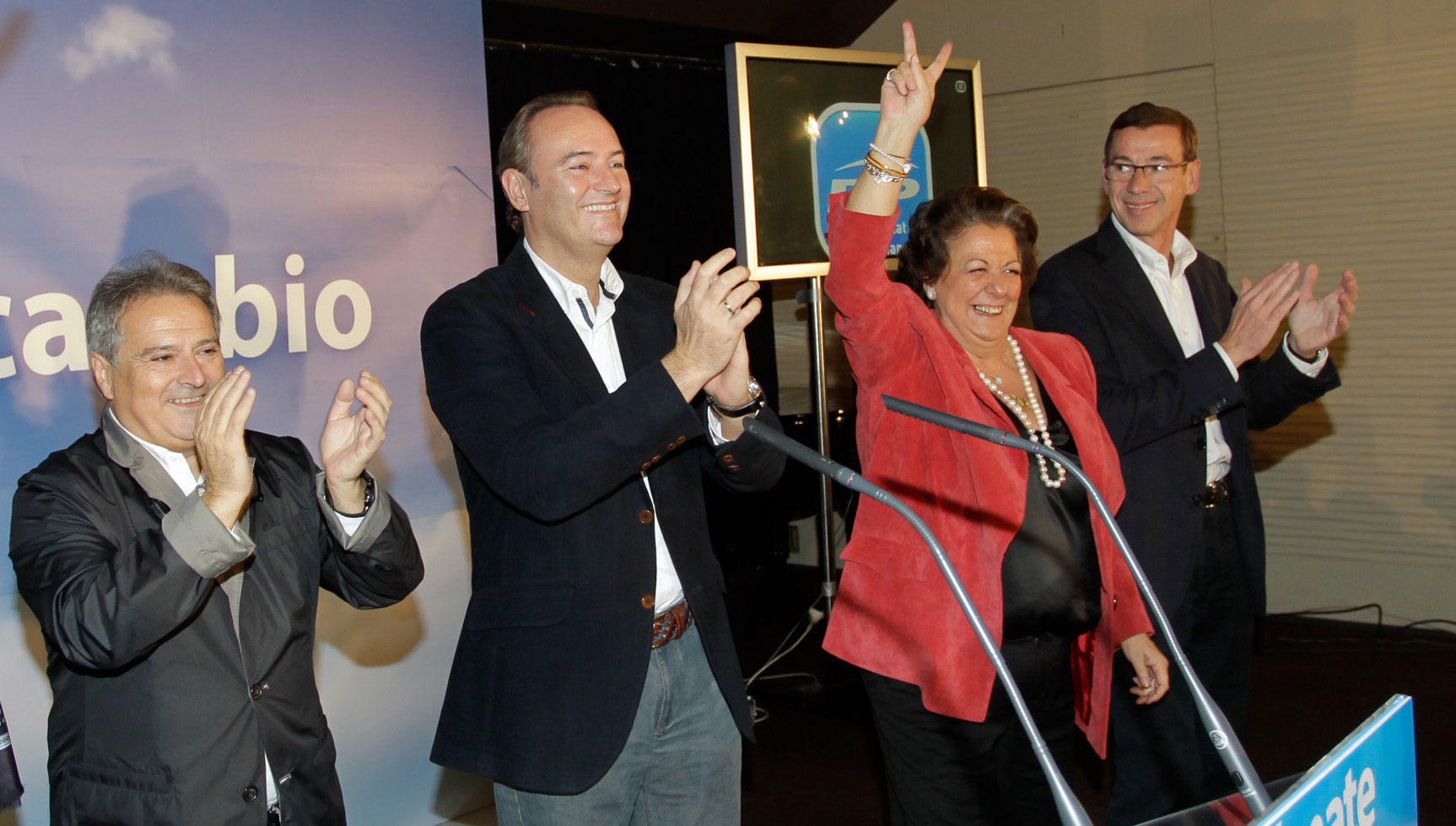 Alfonso Rus, Alberto Fabra y Rita Barberá celebrando la victoria de Rajoy el 20-N de 2011