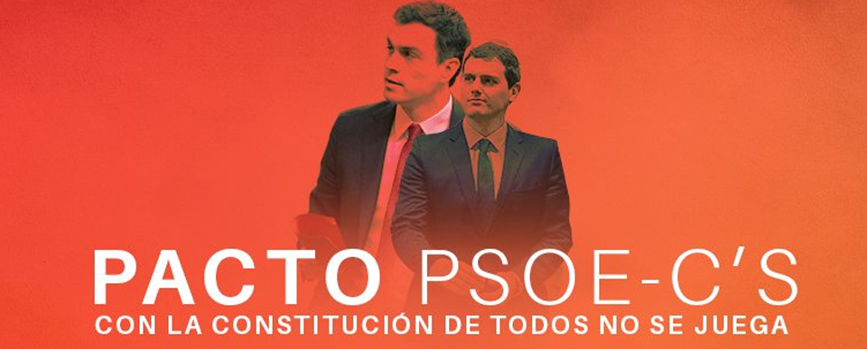 Uno de los lemas difundidos por los populares contra el pacto PSOE-C's