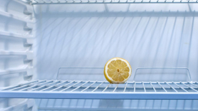 Imagen de una nevera vacía en la que solo queda medio limón. Canva