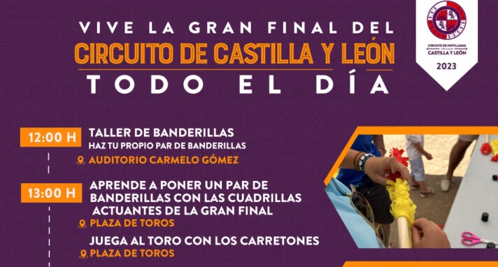 Cartel del taller donde puede verse el "taller de banderillas".