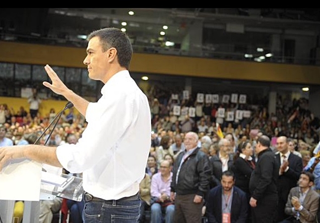 Sánchez en un acto del PSOE celebrado en el Palacio Magariños de Madrid. 