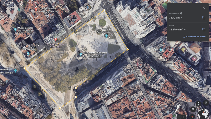 Aforo aproximado de Plaza de España. Google Earth. 