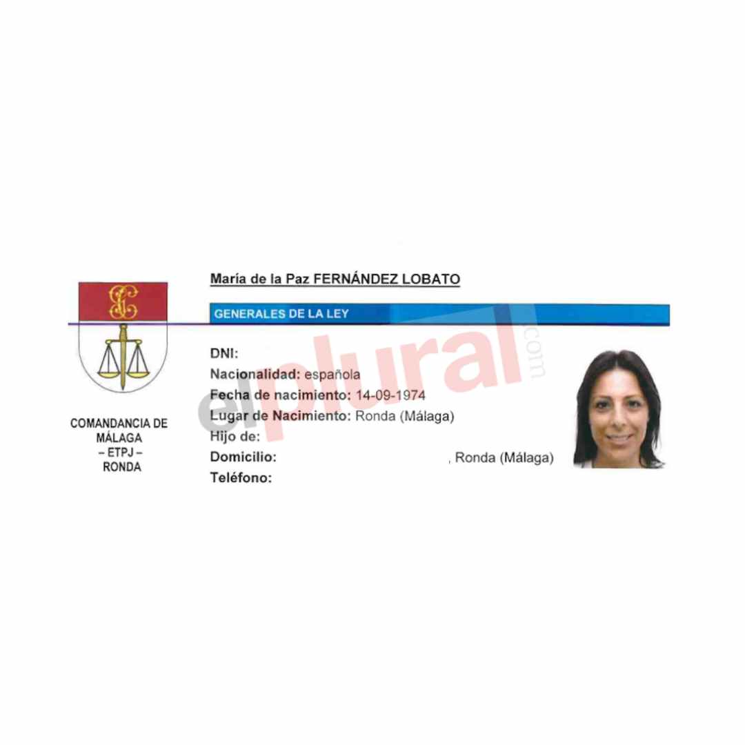 Ficha de María de la Paz Fernández Lobato de la Guardia Civil. ElPlural.com.