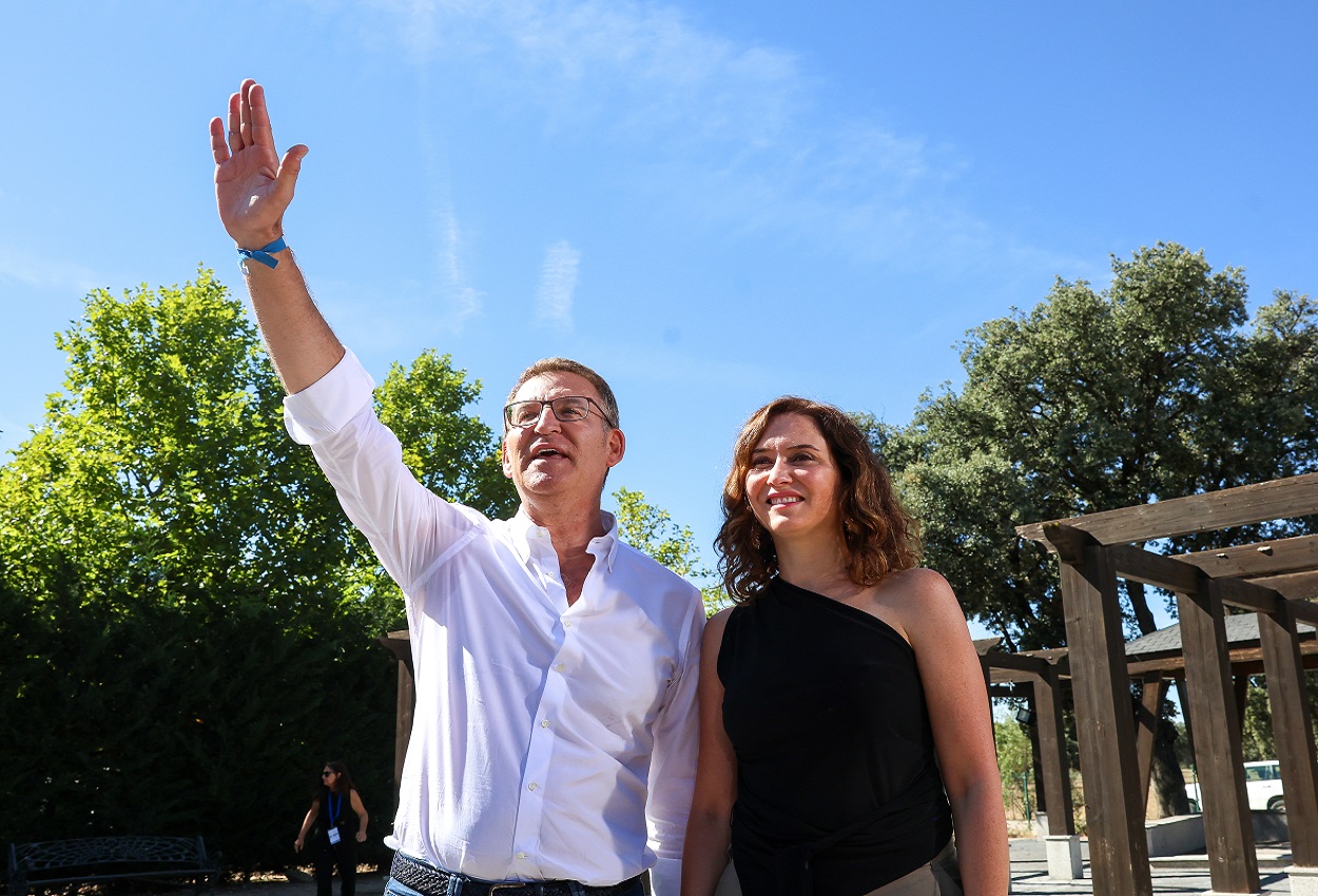 El presidente del PP, Alberto Núñez Feijóo, y la de la Comunidad de Madrid, Isabel Díaz Ayuso