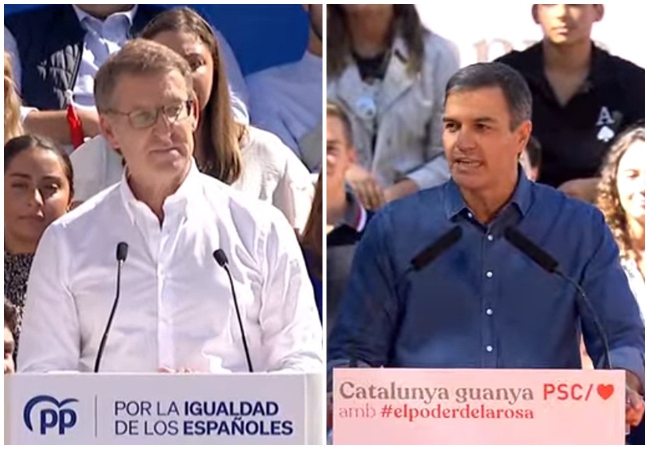 Feijóo en el acto del PP en Madrid y Sánchez en la fiesta de la Rosa en Cataluña