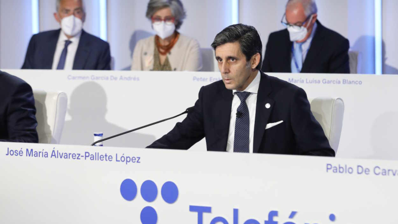 El presidente de Telefónica, José María Álvarez Pallete, durante la última junta de accionistas. EP