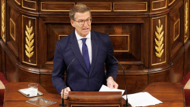 El líder del PP, Alberto Núñez Feijóo, en la primera sesión del debate de investidura. EP