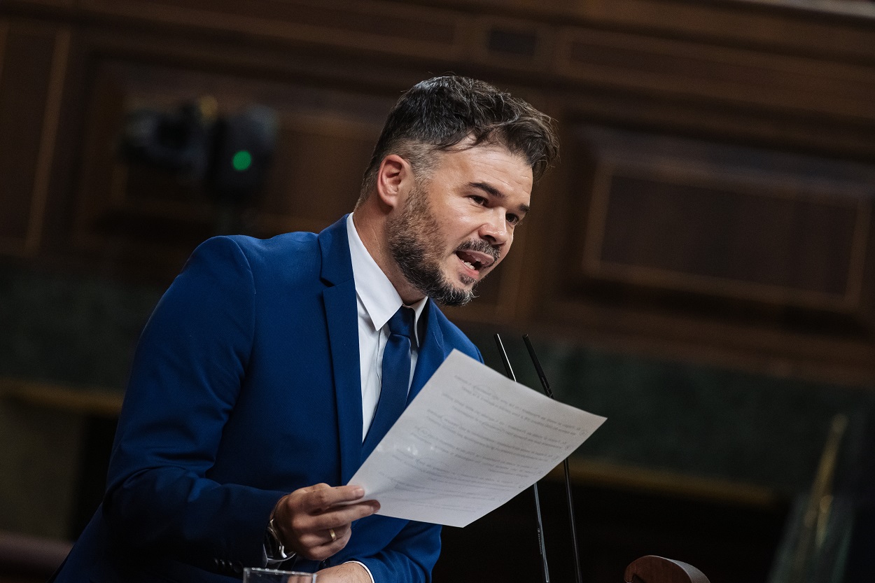 El portavoz de ERC en el Congreso, Gabriel Rufián, durante la primera sesión del debate de investidura del líder del PP. EP.