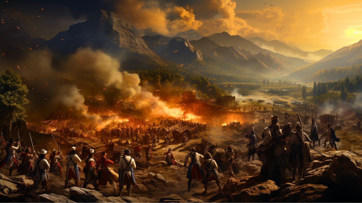 Recreación artística de la Batalla de Bailén de 1808 entre las tropas españolas y las napoleónicas.