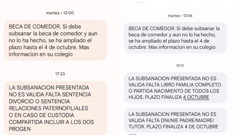 Ejemplos de mensajes recibidos por parte de la Comunidad de Madrid