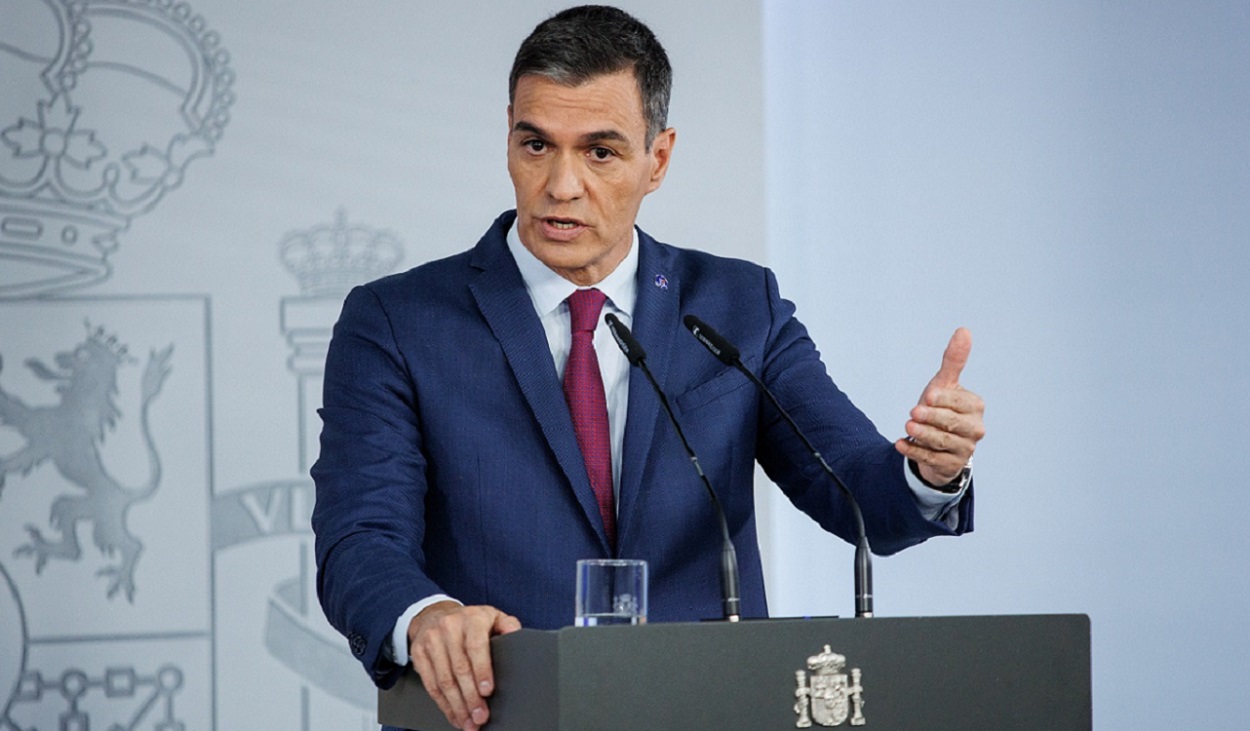 El presidente del Gobierno en funciones, Pedro Sánchez, ofrece una rueda de prensa tras reunirse con el rey Felipe VI. EP.