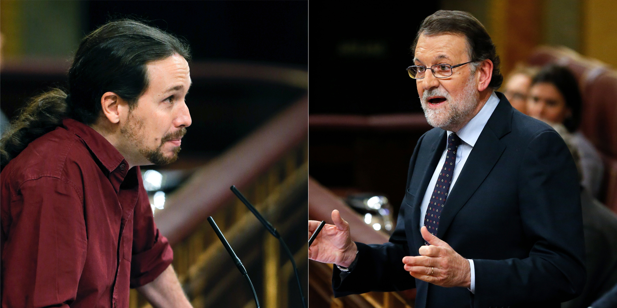 Pablo Iglesias y Mariano Rajoy durante sus intervenciones en el Congreso, en la segunda sesión de investidura.