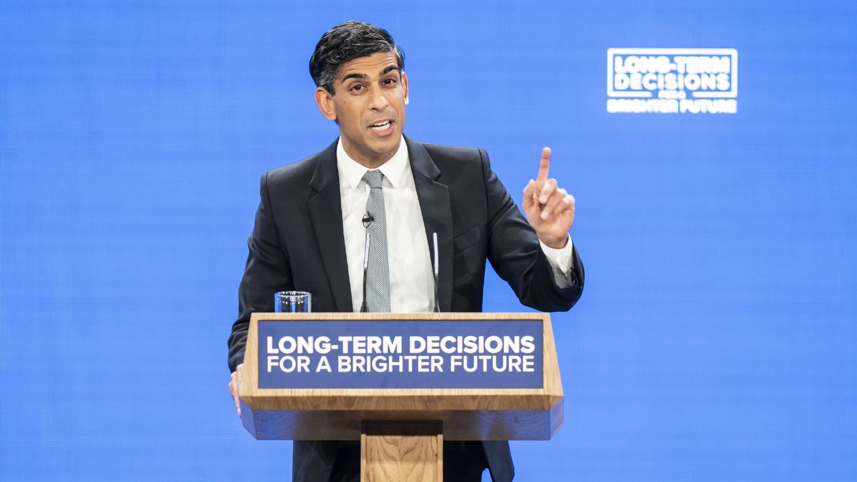 El primer ministro británico, Rishi Sunak, en un congreso del Partido Conservador. EP.