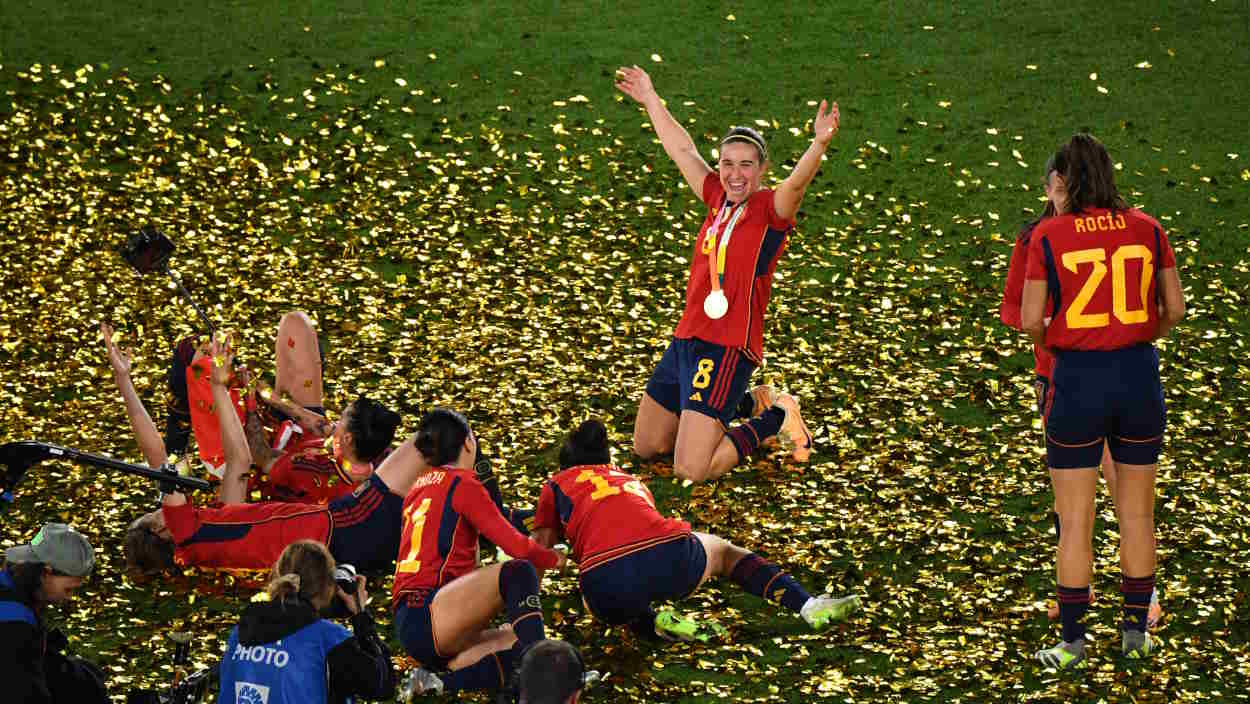 Jugadoras de la Selección Española Femenina de Fútbol celebran la victoria en el Mundial. EP