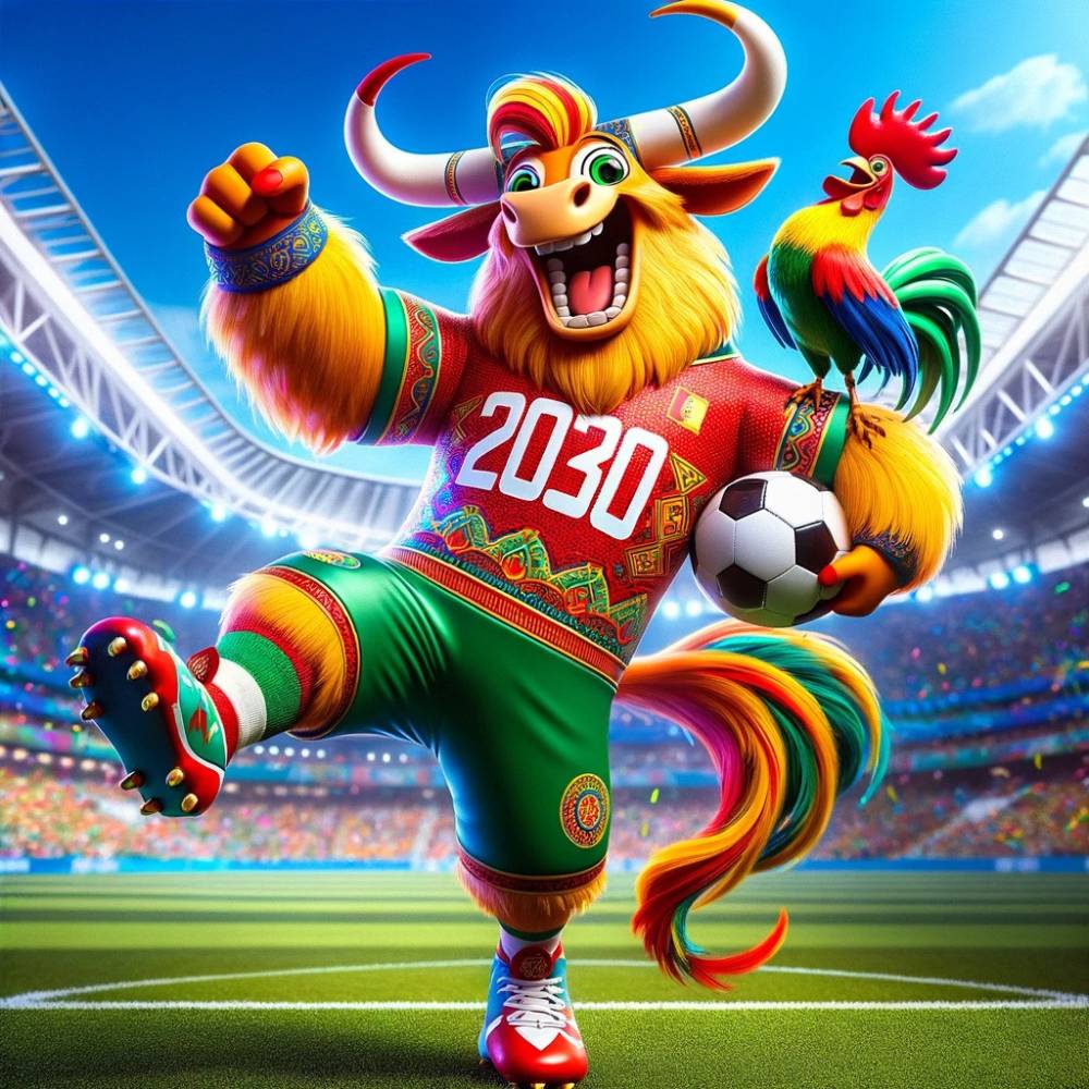 Toro y gallo mascotas para el Mundial 2030 Toro y gallo mascotas para el Mundial 2030