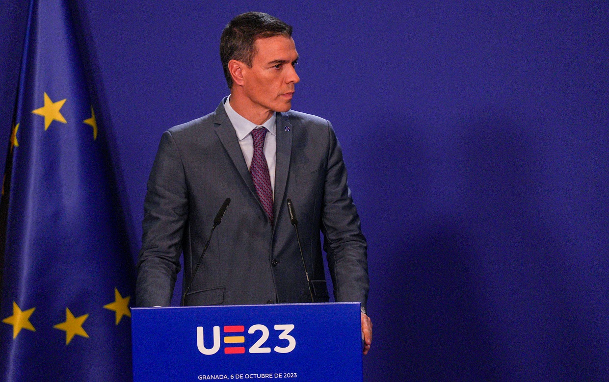 El presidente del Gobierno en funciones, Pedro Sánchez, en la rueda de prensa posterior a la reunión informal de Jefes de Estados o de Gobierno de la Unión Europea. EP.