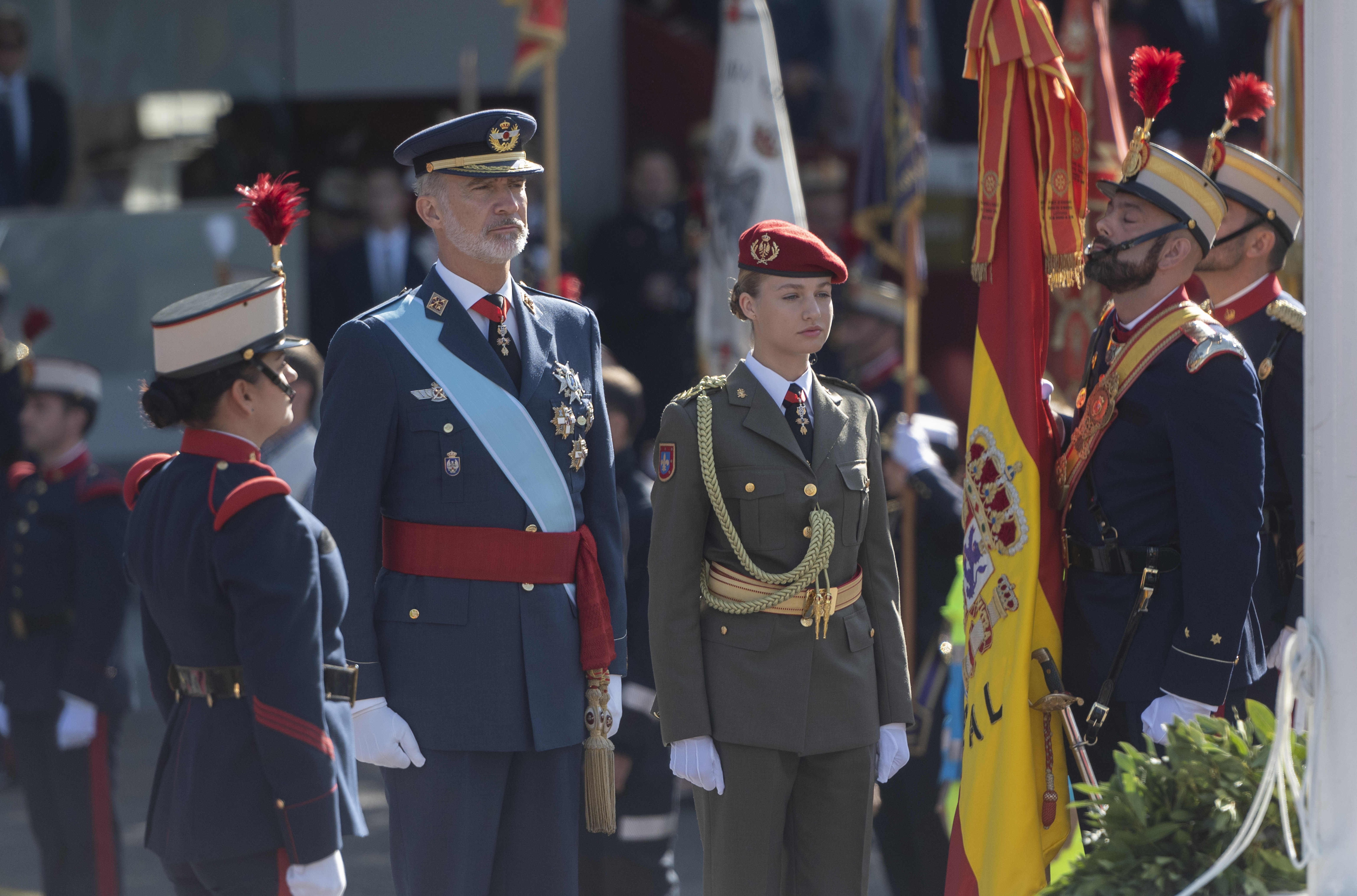 La Princesa de Asturias, Leonor y el Rey Felipe VI durante el desfile del 12 de octubre 'Día de la Fiesta Nacional'. EP