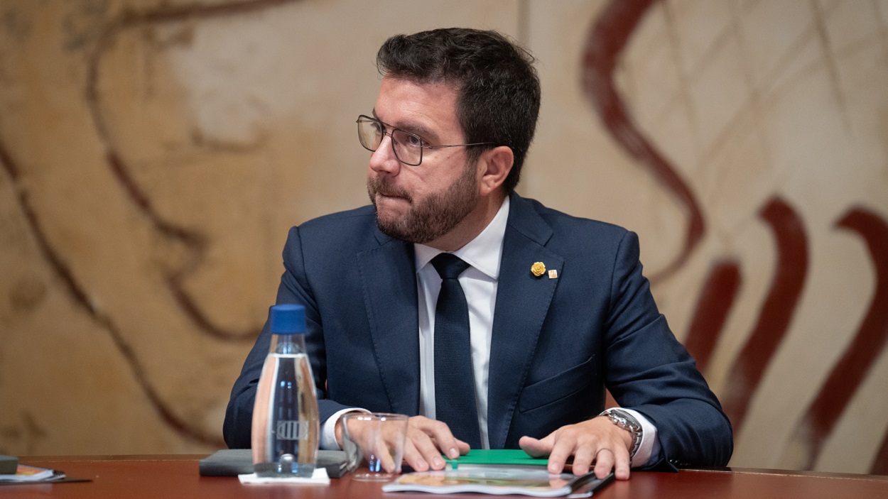 El presidente de la Generalitat, Pere Aragonès, durante una reunión del Govern. EP