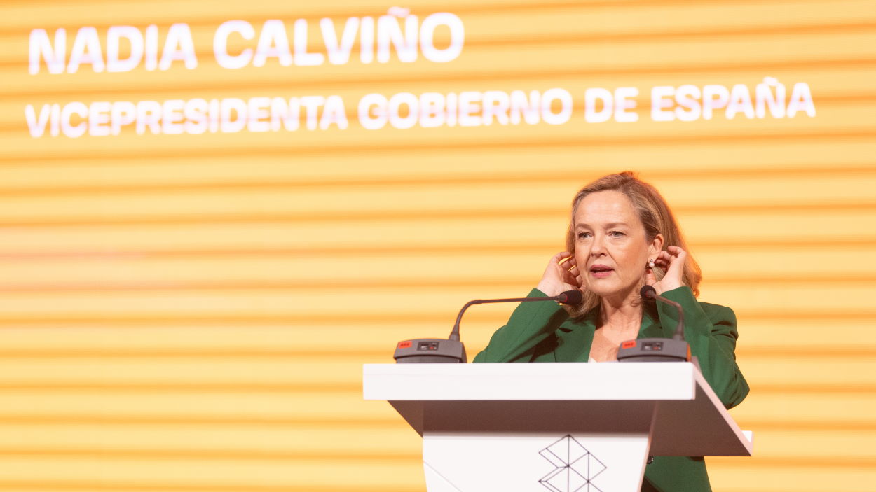 Nadia Calviño, vicepresidenta primera del Gobierno y ministra de Asuntos Económicos y Transformación Digital, durante su intervención en las jornada de Metafuturo. EP.