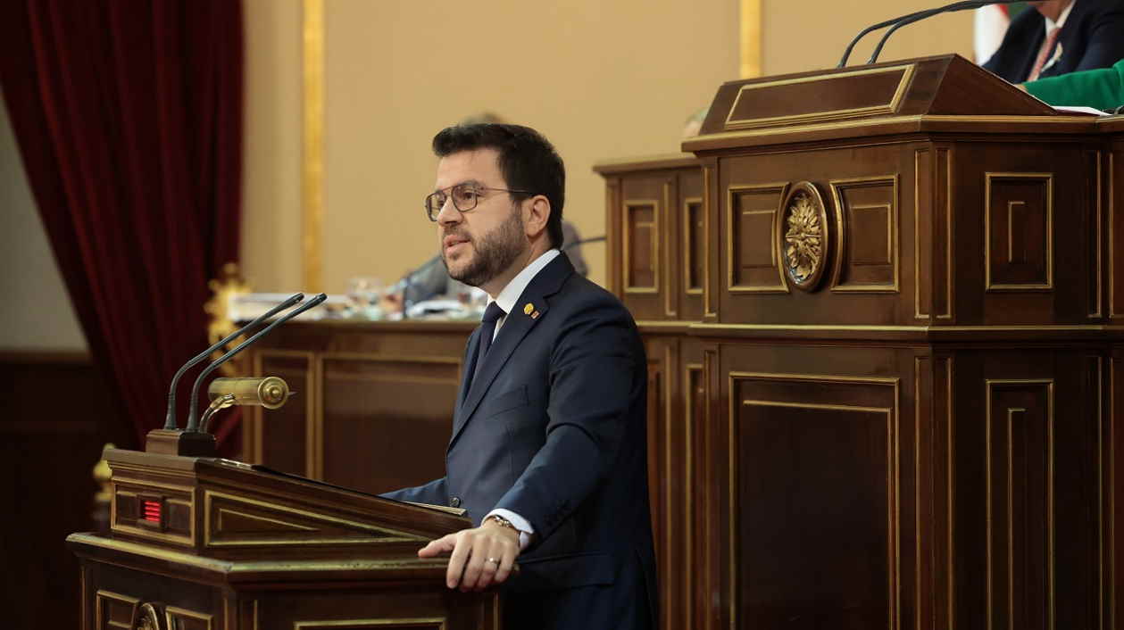 El presidente de la Generalitat de Cataluña, Pere Aragonès, en el Senado. EP