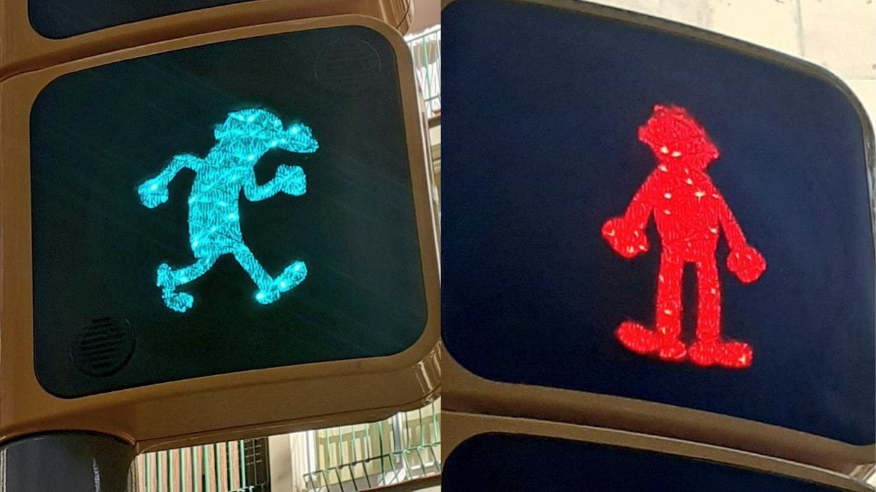 Los semáforos de Mortadelo y Filemón ya funcionan en Barcelona