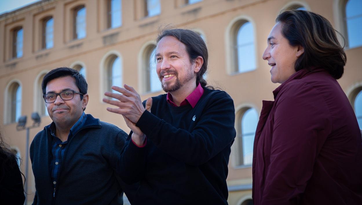 Gerardo Pisarello, portavoz de los comunes, Pablo Iglesias, exlíder de Podemos, y Ada Colau, en 2019. EP