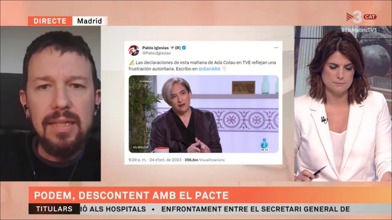 Pablo Iglesias interviniendo en TV3. TV3 / Twitter.