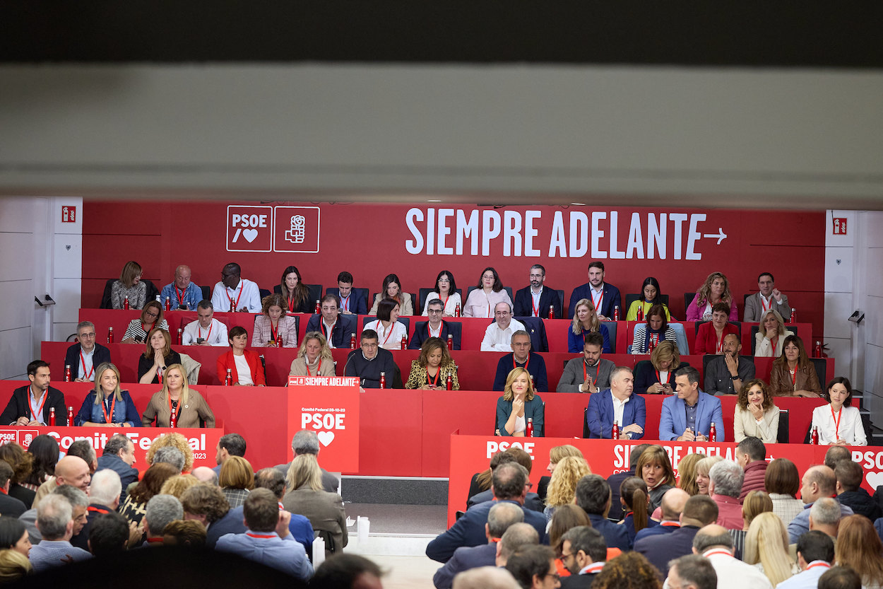 El candidato socialista a la Xunta de Galicia, José Ramón Gómez Besteiro, interviene en el Comité Federal del PSOE celebrado en su sede de Ferraz este sábado. En Madrid. EP