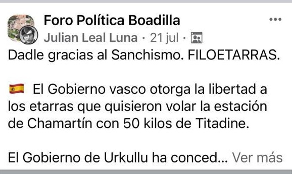 "Dadle gracias al sanchismo. Filoetarras" "Dadle gracias al sanchismo. Filoetarras"