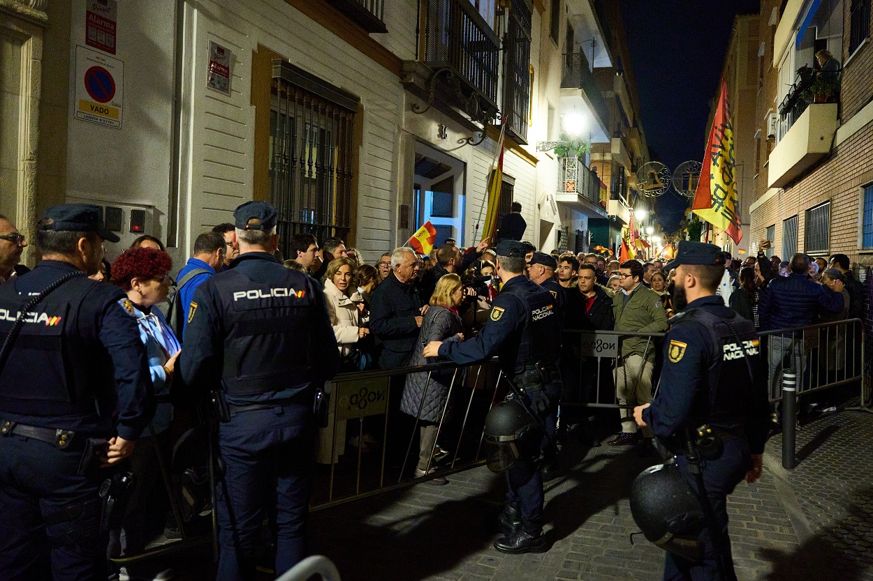 Concentración en la sede del POSE-A contra la ley de la amnistía, a 6 de noviembre de 2023. EP.