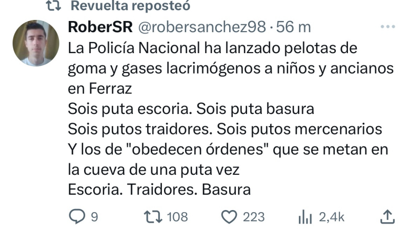 Mensaje compartido por los jovenes de Vox por la Policía. EP