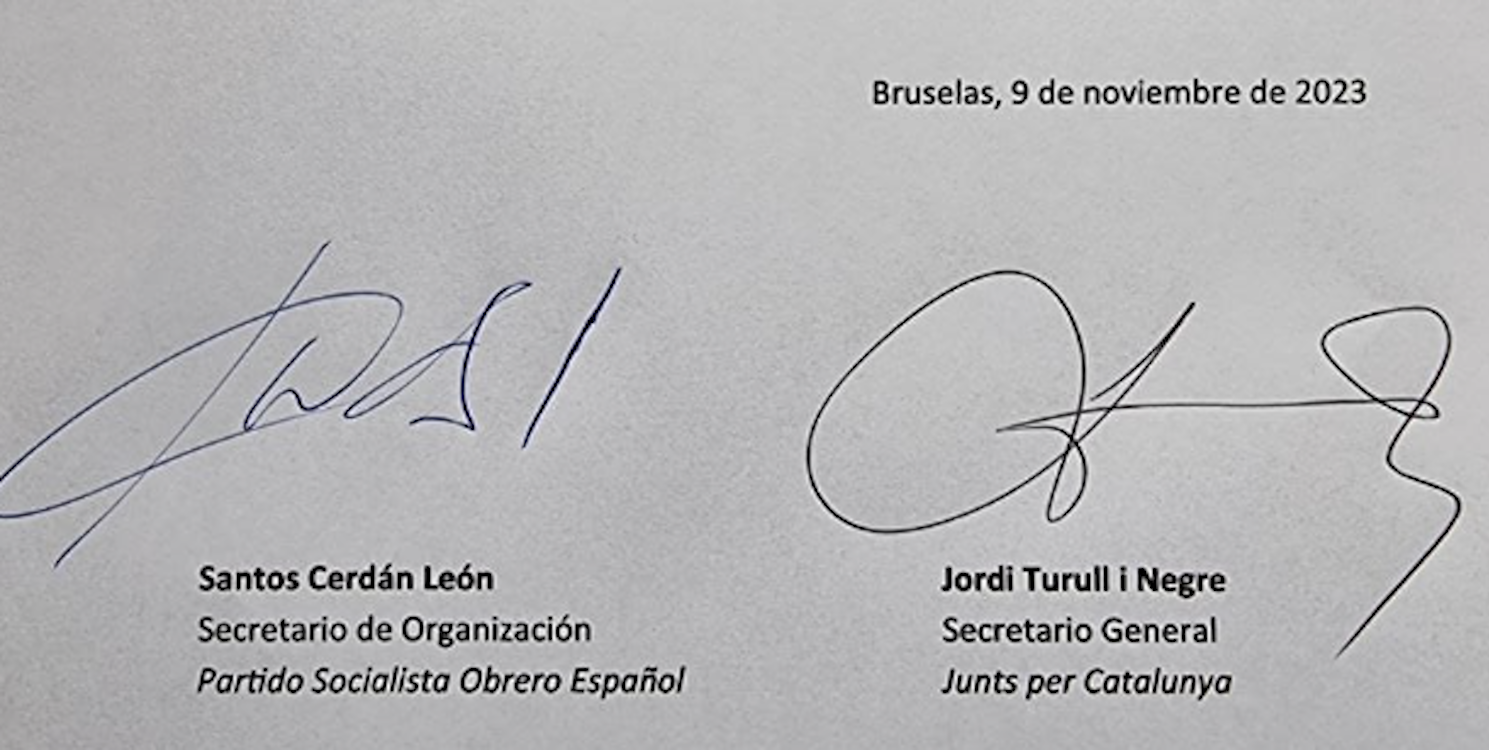Firma del acuerdo PSOE y Junts. EP