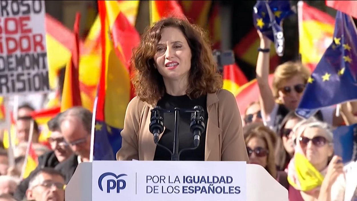 Isabel Díaz Ayuso en el acto contra la amnistía del PP. @PP via YouTube.