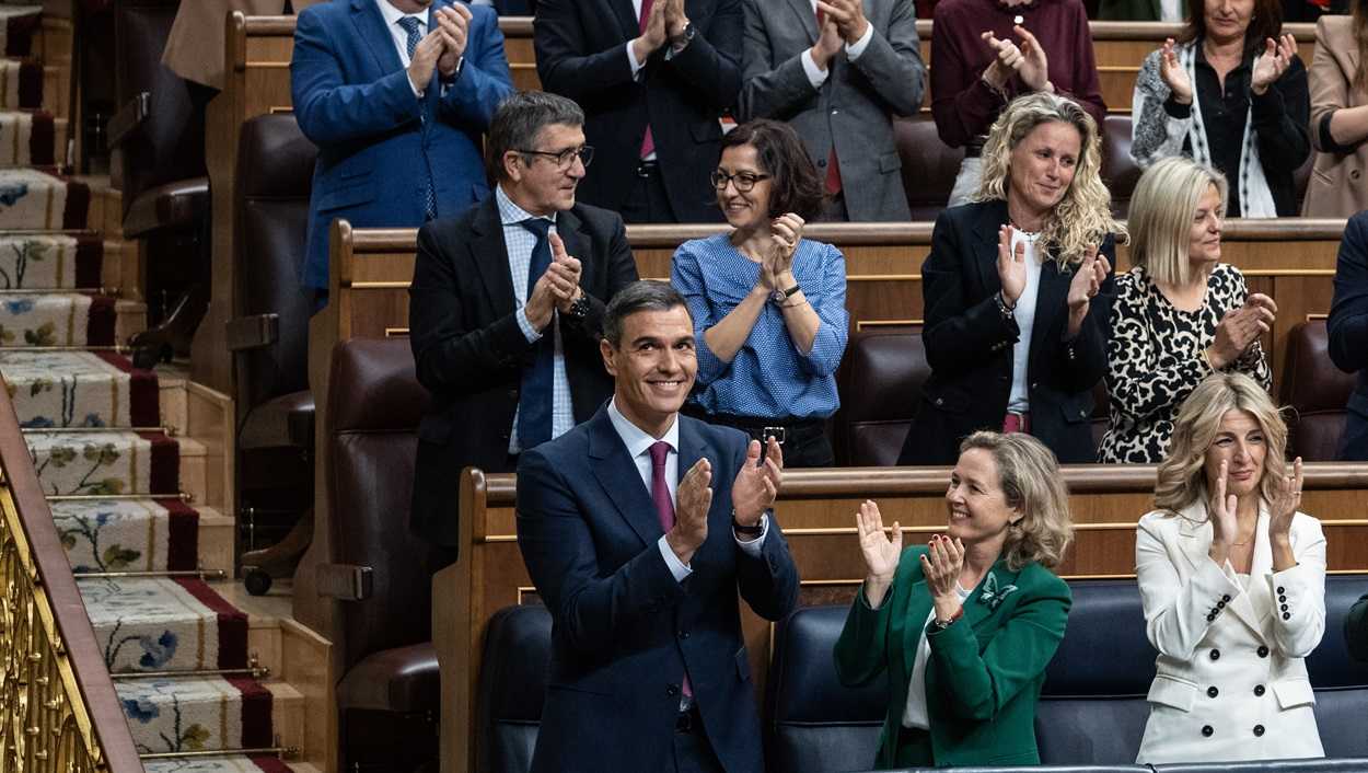 Pedro Sánchez, candidato a presidente, en la primera sesión del debate de investidura. EP