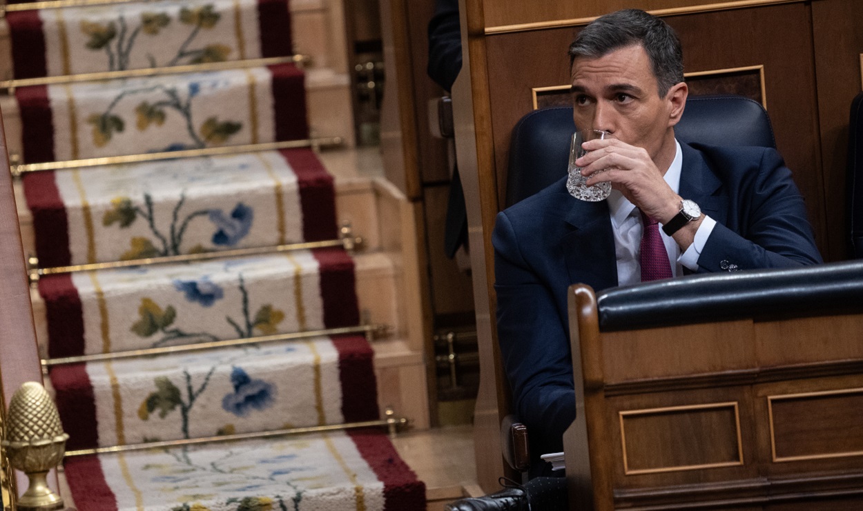 El presidente del Gobierno en funciones y candidato a la reelección, Pedro Sánchez, durante la primera sesión del debate de investidura. EP.