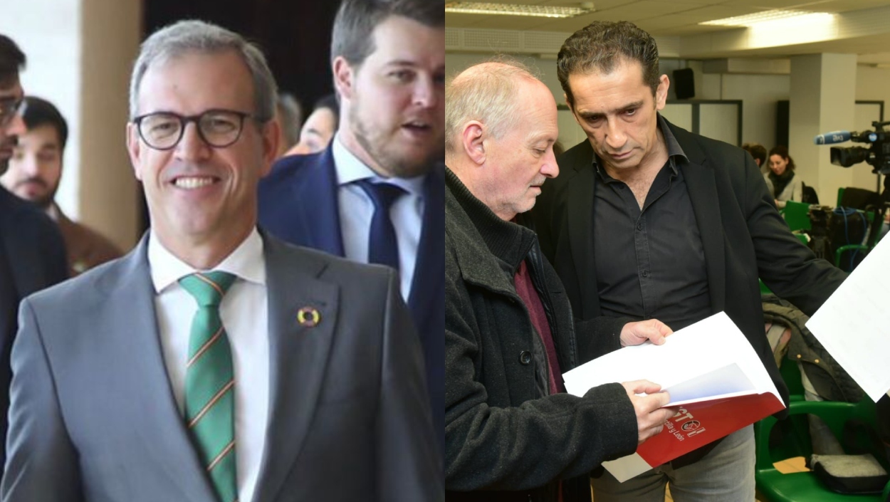 Mariano  Veganzones, en la primera. Vicente Andrés, de frente, en la segunda, junto a Faustino Temprano Vergara, de UGT.