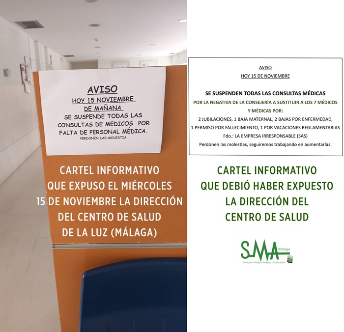 Cartel informativo cierre del centro de salud