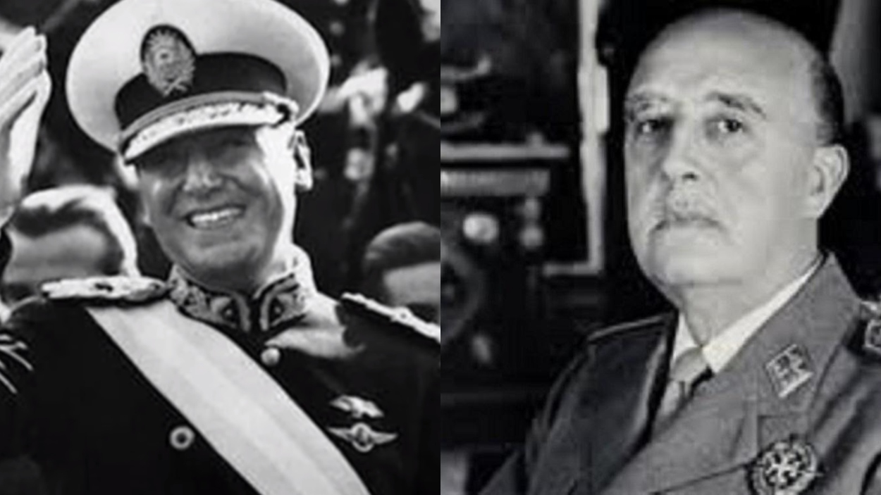 Juan Domingo Perón (izquierda) y Francisco Franco. Archivo.