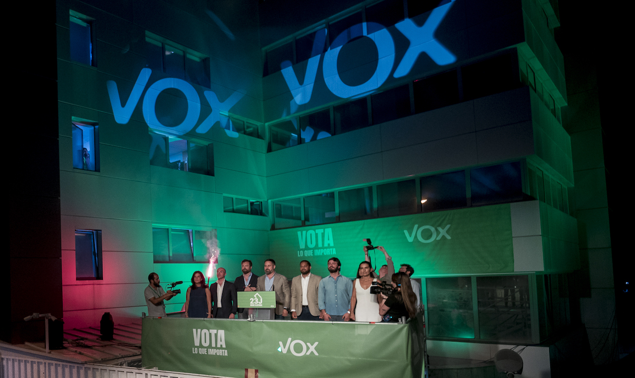 La dirección de Vox, en la sede nacional del partido. EP