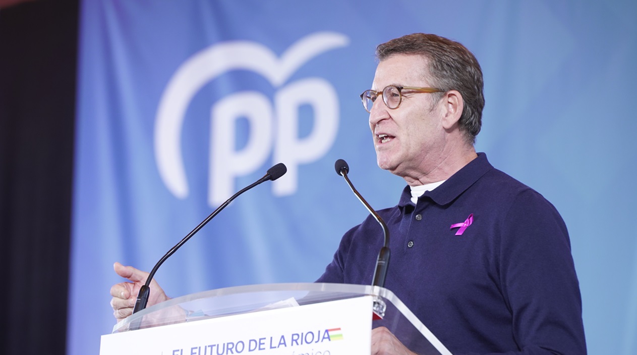 El presidente del Partido Popular, Alberto Núñez Feijóo, interviene durante el Congreso Autonómico del PP, en el Recinto Ferial. EP.