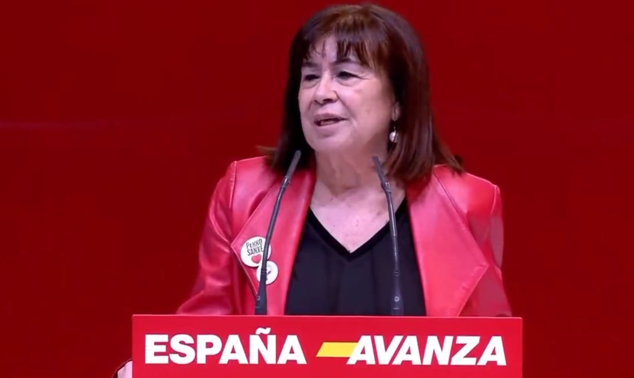 La presidenta del PSOE, Cristina Narbona, durante el acto de este domingo. PSOE.