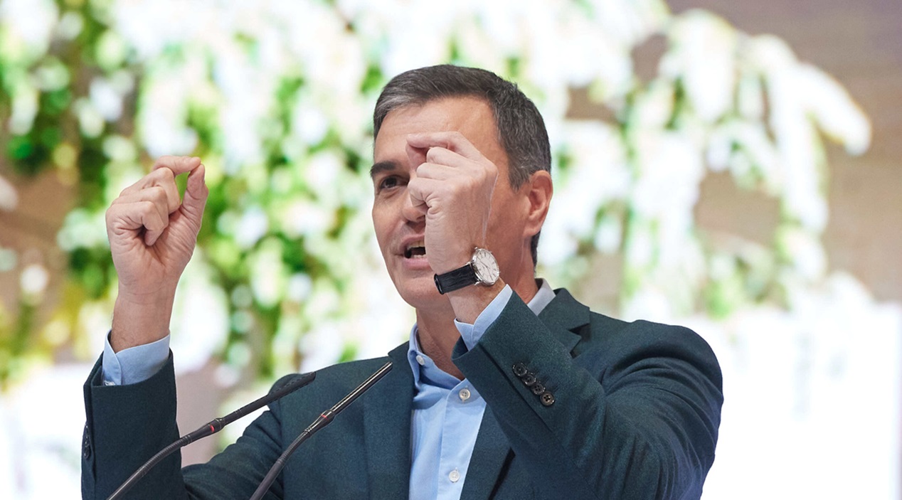 El secretario general del PSOE y presidente del Gobierno, Pedro Sánchez, interviene durante un acto del PSOE, en IFEMA Madrid. EP.