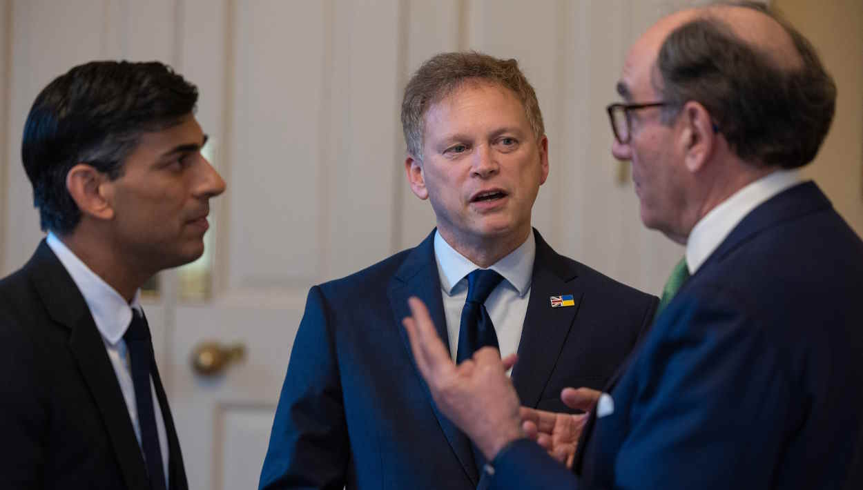 El presidente de Iberdrola, Ignacio Sánchez Galán, junto a Rishi Sunak y Grant Shapps durante su visita a Reino Unido