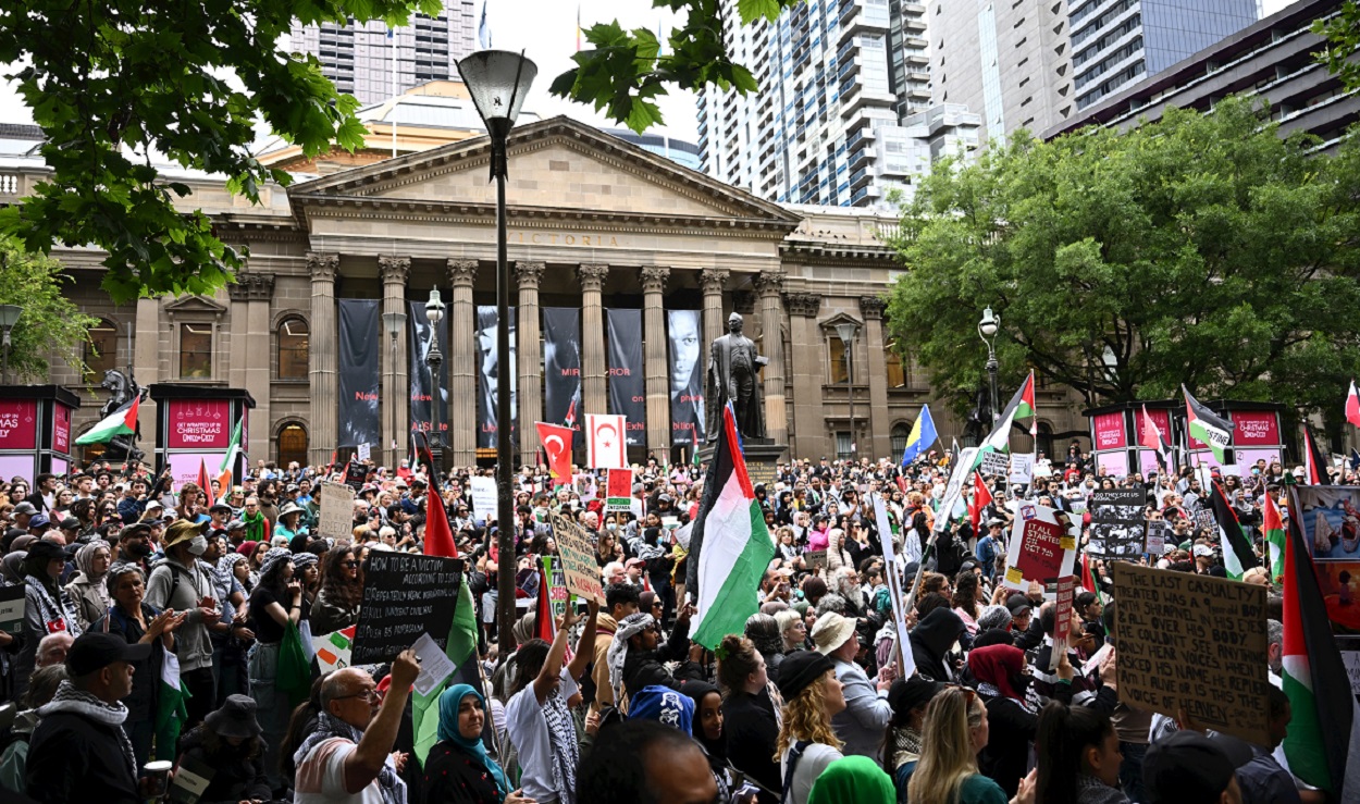Protesta a favor de Palestina en Melbourne (Australia)